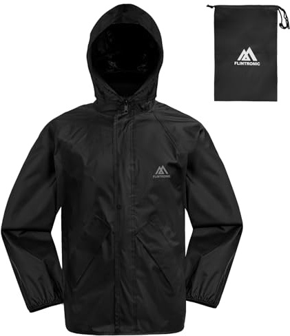 flintronic Veste imperméable pour Enfant, Veste de Pluie pour Enfants avec Capuche pour Fille garçon, Coupe-Vent, léger et Respirant, Noir, M