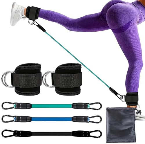 Ankle Straps,Ankle Resistance Bands with Cuffs 5Pcs/Set Stretchy Breathable Ankle Straps with D Rings Adjustable Ankle Cuffs Fitness Equipment for Women & Men Home Gym Exercise