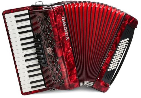 Accordion 34 Keys 60 Bass Premium Professional Accordion with German Reeds, Sealed Bellows for Beginners Adults, Stage/Studio/Home Use, W/Backpack & Carrying Strap (Red)