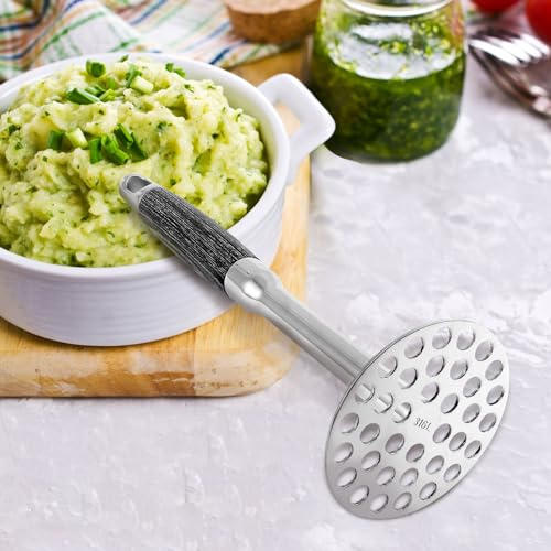 Kartoffelstampfer,Potato Masher Edelstahl,Dichtes Loch,Gemüsestampfer mit Langem Stiel,Mehrzweck-Kartoffelstampfer für Spülmaschinengeeignet,Kartoffelbrei,Gemüse,Früchte(A)