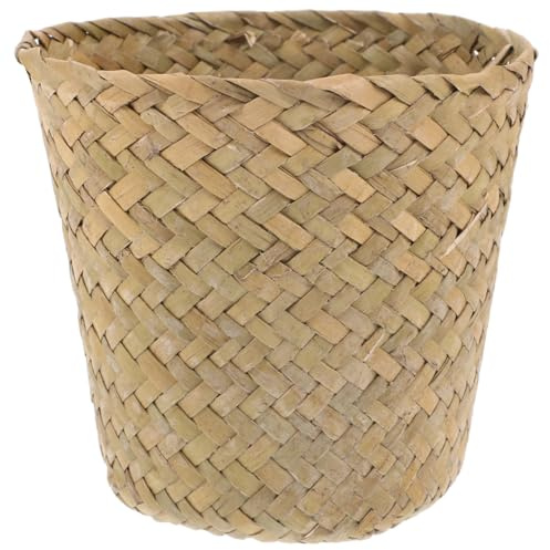 BESPORTBLE Natural Seagrass Woven Waste Paper Basket - Compact Straw Trash Bin for Living Room, Bedroom, Bathroom, Office & Home Storage