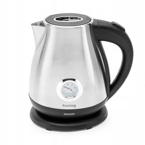 Huslog Bouilloire Électrique Rétro 1,7L, 2200W, Thermomètre Intégré, Chauffage Rapide, Acier Inoxydable, Sans Fil avec Base 360°, Arrêt Automatique, Design Vintage, Argenté