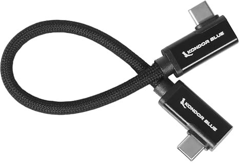 KONDOR BLUE | 8 Dual Right Angle USB-C Braided Cable for 8K Data and Power Delivery | Features 3.2, 20Gb/s 100W, 8K Video Data Transfer & Fast Charging Capability | Black