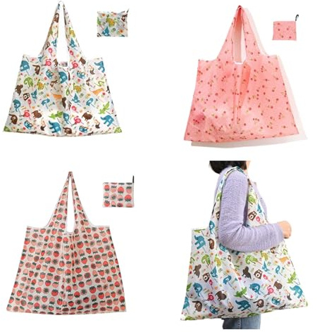 CISMARK Extra große, faltbare wiederverwendbare Einkaufstasche, Küche, wiederverwendbare Einkaufstaschen, waschbare Polyester-Taschen in der Tasche