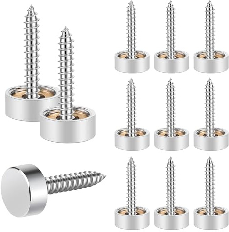 20 Piezas Tornillos de Espejo, 12mm Tapas Decorativas de Acero Inoxidable Fijaciones de Tornillos Tapones Planas para Cubrir Clavos para Carteles Publicitarios, Plateado