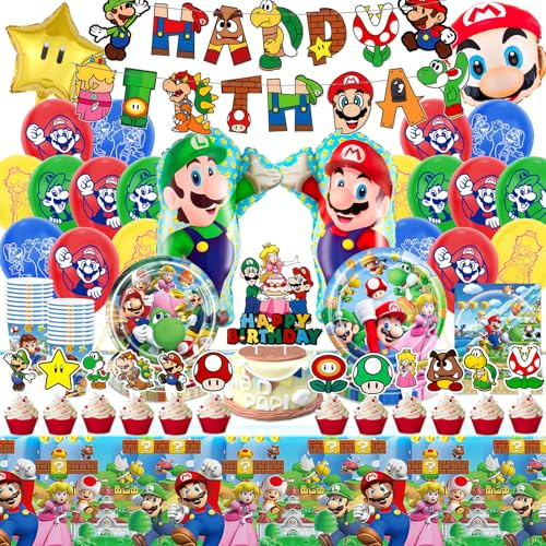 99 Stück Geburtstagsdeko，Geburtstag Geschirr Set Kindergeburtstag Party Deko Enthält Geburtstag Banner, Luftballons, Becher, Servietten, Tischdecke, Pappteller für Kinder Jungen Mädchen Balloons