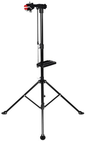 Loobiiny Soporte de reparación de bicicletas,Soporte de montaje de bicicleta plegable con barra de sujeción,Trípode de mantenimiento ajustable para bicicletas plegables,Estaciones de trabajo