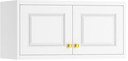 Polup 15 High White Metal Wall Cabinet, Overhead Closet Storage Unit | Modular Steel Top Extension for 71 Armoire Wardrobe, 2 Doors, 180lbs Capacity Single Space, Mounting Hardware for Bedroom
