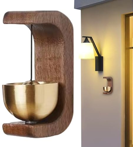 Lesunbak Carillon de porte magnétique | Porte d'atelier en bois naturel – Système d'entrée en laiton avec aimant et adhésif pour entrée de restaurant ou de pendaison de crémaillère