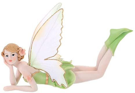 DECOMELODY Estatua De Hada De Resina Grande Posición Inclinada Color Verde Menta, Decoración Linda Hogar y Jardín, Figura De Adorno Artesanal para Escritorio y Paisaje,