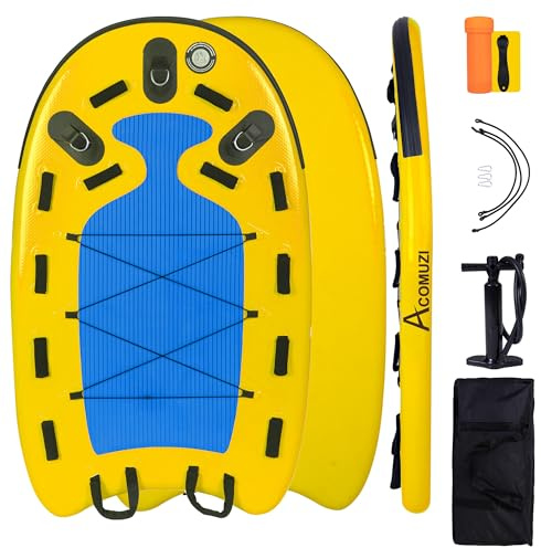 ACOMUZI Inflatable Water Rescue Sled, Drop-Stitle PVC Jet Ski Sled Board, Rapid Inflation Emergency Equipment for Lakes/Oceans/Rivers, Yellow