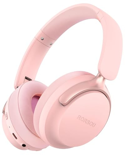 RORSOU B8 Casque Bluetooth Supra-auriculaire, 6 Modes de Musique EQ et 50 Heures de Lecture, Basses Profondes, Casque sans Fil avec Micro, Casque stéréo HiFi léger et Pliable pour Rose