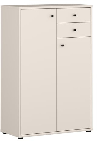 Forte TEMPRA 2 Kommode 70 80, Moderne Kommode 2-türig, 2 Schubladen, Schlafzimmer, Wohnzimmer, Büro, Holzwerkstoff, Kaschmir|Beige, 73,7 cm breit x 111,1 cm hoch x 34,8 cm tief