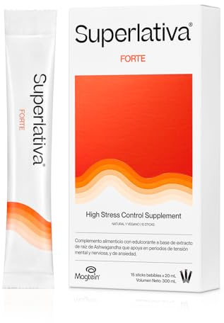 Superlativa® FORTE - Suplemento Antiestrés Líquido en Stick 15x20ml - Con Ashwagandha Shoden®, Rhodiola y Magtein® - Para Estrés, Ansiedad, Sueño y Memoria - Ideal para Profesionales y Estudiantes