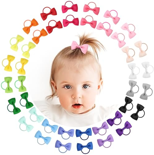 vobobe 40 Stück Baby-Haargummis 5cm mit Schleifen für Kleinkinder | Elastische Pferdeschwanzhalter, mini, klein, für Baby-Mädchen und Kleinkinder
