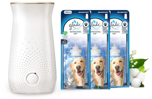 Glade Sense & Spray Pet Range Diffuseur à Détection de Mouvement - Idéal Contre Les Odeurs Des Animaux - Jusqu'à 2 Mois De Parfum - 1 Diffuseur et 3 Recharges x 18ml
