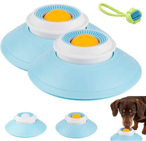 Dog Lick Sphere, Anti-Slip Slow Feeder Bowl with Suction Base, Liquid Lick Ball Bowl, Cleanses The Tongue Coating ＆ Slows Down Eating for Small Medium Large Dogs & Cats (2pcs-Yellow)