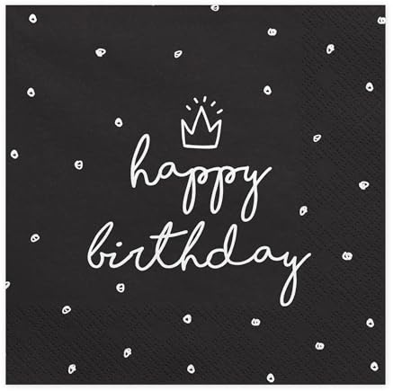 Servietten Happy Birthday, 33x33cm Dreilagige Happy Birthday Servietten in Schwarz mit weißem Aufdruck, Größe 33 x 33 cm. (1 VPE / 20 Stk.) (Schwarz)