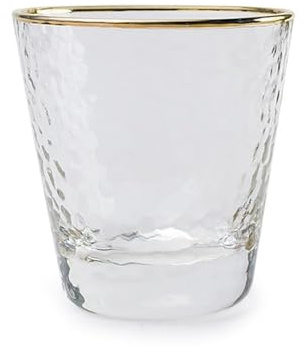 CJHFR472SG Elegante Copas de cristal transparente con borde dorado, vasos vidrio martillado soplado a mano for agua, jugos, bebidas frías y calientes, whisky cócteles Cristalería(Pequeño)