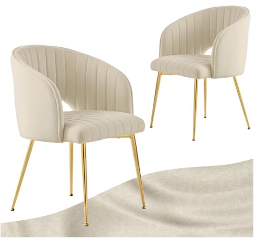SDXYSTCE Esszimmerstühle mit Armlehne & Goldenen Metallbeinen 2er Set | Samt Polsterstuhl Esstisch Stühle Esszimmer für Küche, Esszimmer, Wohnzimmer und Restaurant - Samt-Weiß