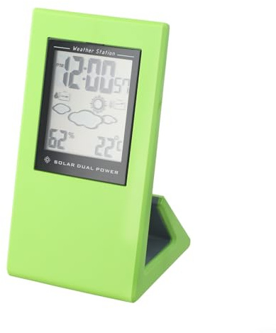 Display Station Humidity Blue Garden Solar Powered LCD with Clock Outdoor Weather Patio Yard Large Simple Read for Numbers(Green)