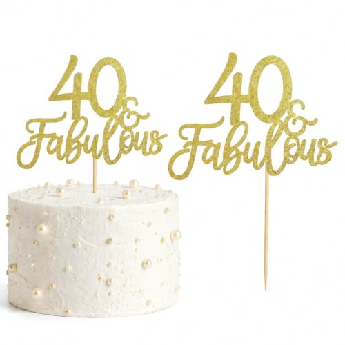 Royolgents 3pcs Gold 40th Fabulous Cake Toppers 40 and Fabulous Cake Toppers for Happy 40th Birthday Cheers to 40 Party Decorations 40 Anniversary Birt