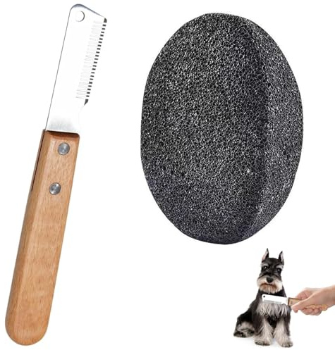 Stripping Knife & Stripping Stone for Dogs, Wire-Haired Pet Grooming Tools | Hand Stripping Tools with Ergonomic Wooden Handle, Natural Pumice Grooming Stone for Terrier Breeds
