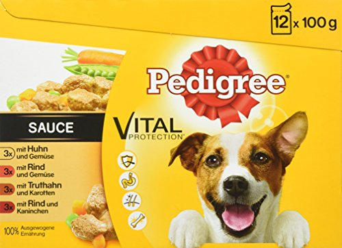 Pedigree Hundefutter in Sauce, 48 Beutel (4 x 12 x 100g)