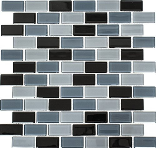 Mosaik-nätverk mosaikplatta tegel kristall mix svart glasmosaik genomskinlig transparent 3D kakelspegel, mosaiksten format: 25 x 50 x 4 mm, bågstorlek: 322 x 310 mm, 10 bågar