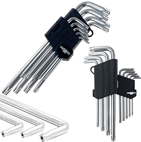Rexxer | Kurzer Torx-Innensechskantschlüssel-Satz | 9-teilig | CRV-Stahl | Korrosionsbeständig | Praktisches Etui | Beschädigungssicher | Für Sechskantschrauben | Lang