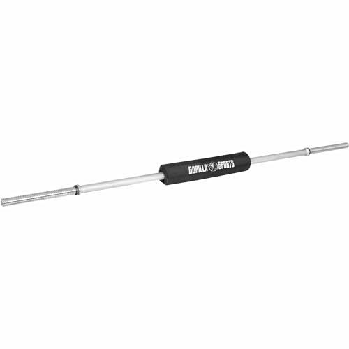 GORILLA SPORTS® Langhantel 170 cm mit Nackenpolster, 30 mm, bis 200 kg | Verchromte, gerändelte Hantelstange mit 40-cm-Nackenpolster und 2 Federverschlüssen oder Sternverschlüssen für Kniebeugen