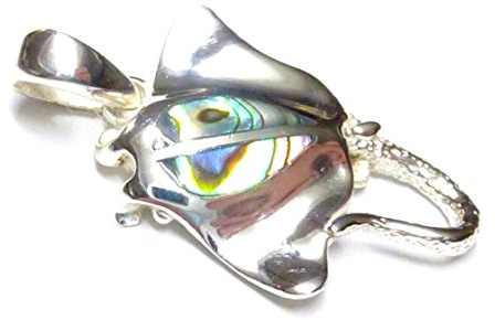BXG Schmuck Anhänger Silber, Motiv Rochen, Abalone Muschel, Sterlingsilber, Unisex