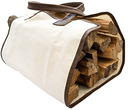 Sacca per Legna in Tela Resistente con Fodera in Cuoio Fatta a Mano da Hide & Drink (Marrone Bourbon)