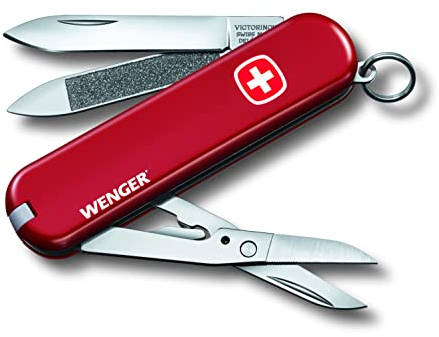 Victorinox Wenger Swiss Army Pocket Knife, Small, Multi Tool, 7 Functions, Nail File, Scissors, Red