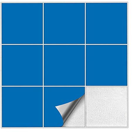 Kiwistar Fliesenaufkleber Azurblau 52 Seidenmatt - 19,5 x 19,5 cm - 25 Stück - Klebefliesen Fliesenmuster Stickerfliesen Wandfliesen überkleben