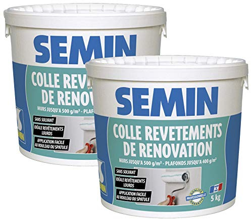 SEMIN Colle Revêtements Muraux Lourds– 2 X 5 kg – Colle Prête à l’Emploi Sans Solvant ni Odeur – Pour Toile de Verre, Revêtements de Rénovation, Murs et Plafonds – Application Rouleau ou Spatule