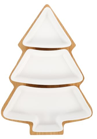 BESTonZON Snack-Serviertablett in Weihnachtsbaumform, Keramik, für Obst, Süßigkeiten, Vorspeisen, Serviertablett für Lebensmittel (weiß)