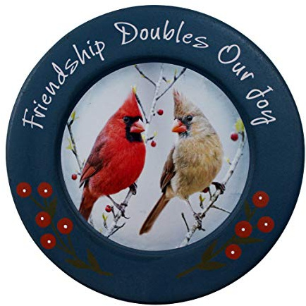CVHOMEDECO. Birds Decorative Plate Rustic Distressed Round Display Wooden Plate Home Décor Art, 9-3/4 Inch