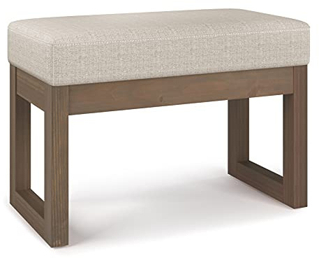 SIMPLIHOME Milltown Small Ottoman Bench - 27 Wide x 18 High Upholstered Tweed Look Fabric Rectangle Footstool Ottoman in Platinum, Contemporary Bench for Entryway with Cushioned Seat, Assembled