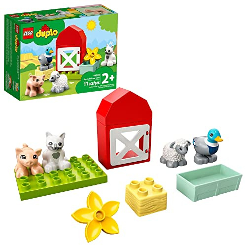 LEGO DUPLO Town Farm Animal Care 10949,Imaginative Build-and Play Toy for Toddlers; Buildable Farm Playset con 4 figuras de animales, Cat Pig Toy and Sheep Toy, New 2021 (11 piezas)