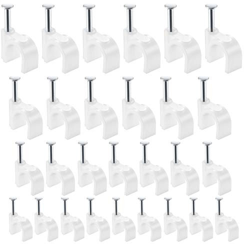 LIAOYUAN 400 Pcs Round Cable Clips, White, 4mm 6mm 8mm 10mm, Ethernet Wire Cable Nails Clips Clamps