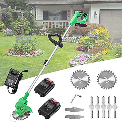 HLCUI Decespugliatore Batteria 24V Tagliabordi Elettrico Senza Filo 90° Testata Regolabile E Maniglia Telescopica con Weeder Manuale Tagliaerba Leggero per Erba da Taglio da Giardino,Verde