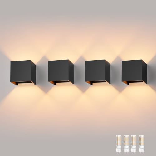 Klighten 4 Pack Aussenlampe mit Austauschbarer G9 Lampe 3000K, Schwarz | Wasserdicht IP54, Wandlampe Außen/Innen, Einstellbarer Lichtstrahl, Aluminium Außenwandleuchten für Garten, Wohnzimmer