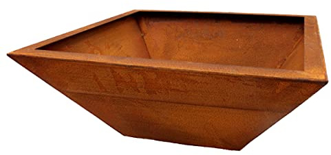 Rostikal Pflanzschale 50x50 cm aus Cortenstahl – Tiefe Edelrost Metallschale eckig, wetterfeste Gartendeko im Vintage Design für Garten, Balkon & Terrasse