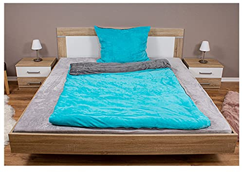 heimtexland Teddy Flanell Wende Bettwäsche Set I Winter Bettbezug I kuschelig weich und warm I Kopfkissen 80x80 I Bettdecke 135x200 I Cashmere Touch Geschenkidee Weihnachten Typ751 Petrol