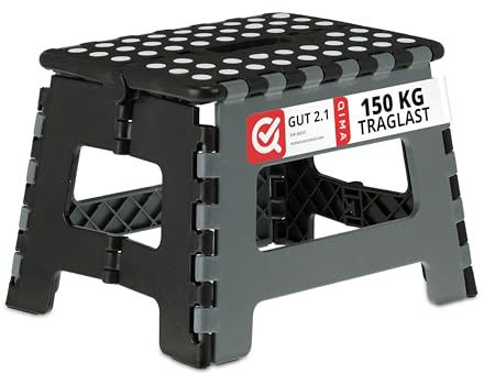 Relaxdays Tabouret Pliant, escabeau à Une Marche avec poignée, Jusqu’à 120 kg, Plastique, 22,5 x 32 x 25 cm, Gris/Noir