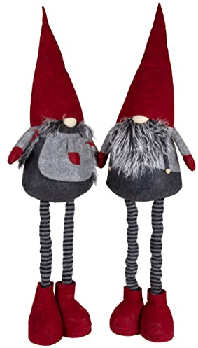 Christmas Paradise Deko Weihnachts-Wichtel Ausziehbare Beine 45-65cm (75-95cm) im 2er Set Gnom Rot-Grau 2 Designs