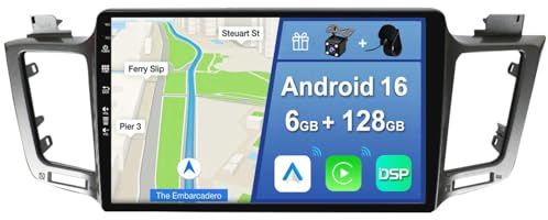 YUNTX IPS 10.1 Android 16 [6GB+128GB] 2 DIN Autoradio para Toyota RAV4 2013-2018-[Integrado CarPlay/Android Auto/DSP/GPS/Control del Volante/MirrorLink/Bluetooth 5.0]+Cámara+Mic