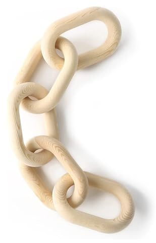 HAN-LBG Wood Chain Link Decor, Hand Carved Boho Decorative Wood Chain, 5-Link Wood Chain Knot Ornament for Rustic Country Decoration, Farmhouse, Bedroom, Living Room, Coffee Table
