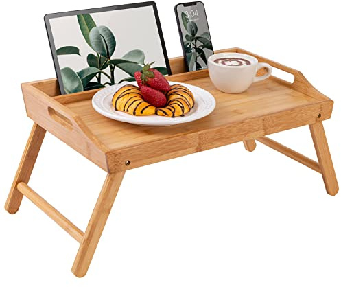 ROSSIE HOME Großes Betttablett aus Bambusholz, Knietablett, Knietablett mit Handyhalterung, passend für Laptops bis zu 39,6 cm (15,6 Zoll) und die meisten Tablets, naturfarben, Stil Nr. 78007